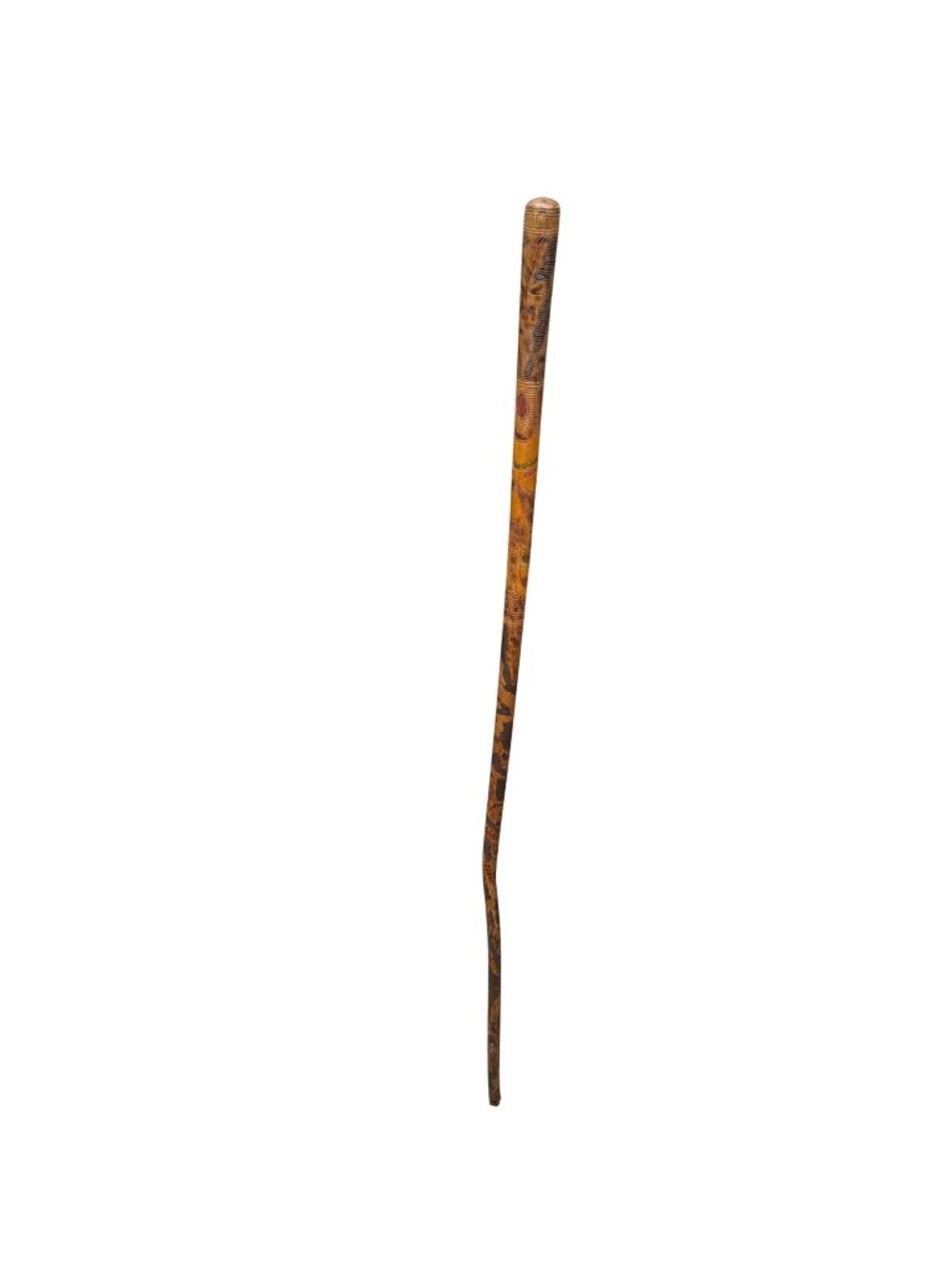 Vintage Mexican Aztec Tijuana Carved Wood Walking Stick Cane Old Folk Art 35.5"